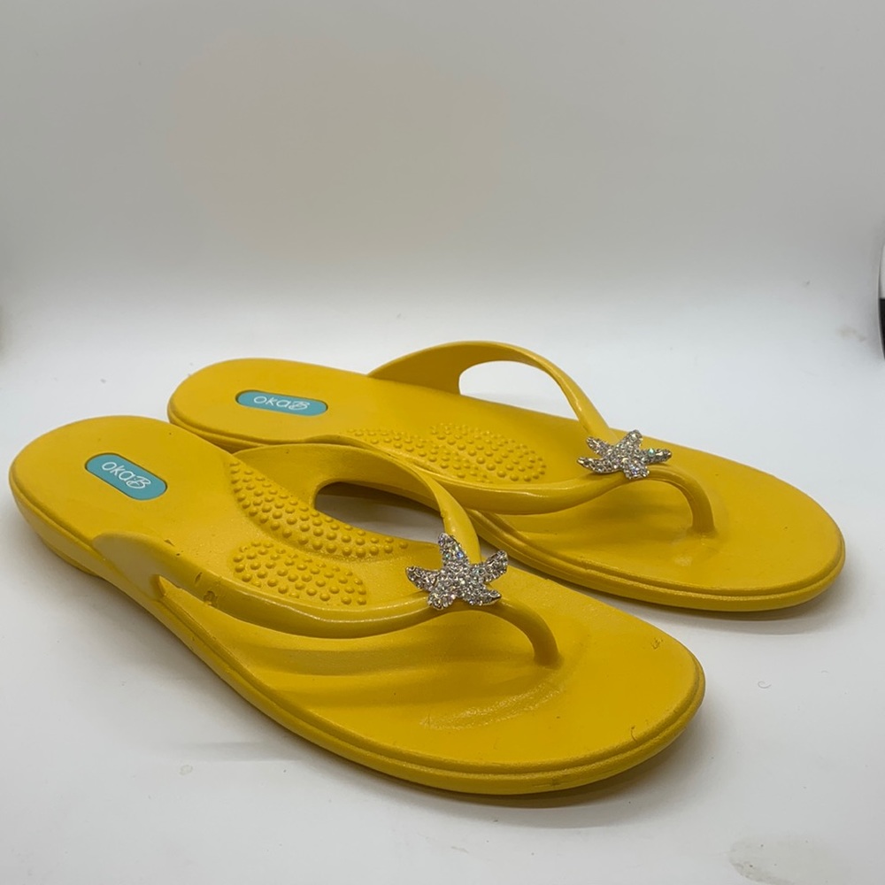 Oka B. Yellow Women’s Flip Flops with Starfish Gem